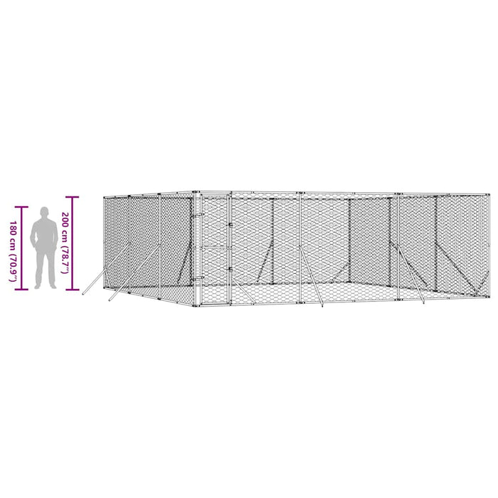 Padoc de exterior pentru câini argintiu 6x6x2 m oțel galvanizat - WALTI WALTI