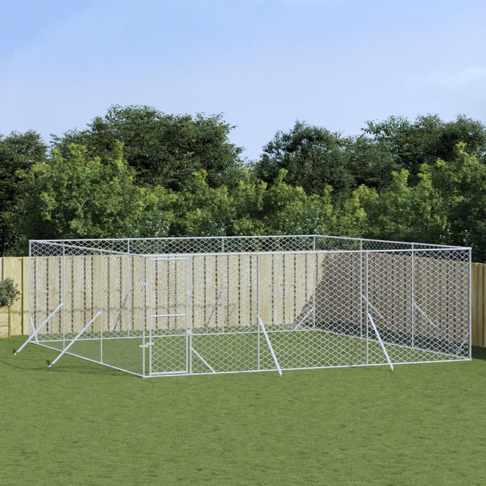 Padoc de exterior pentru câini argintiu 6x6x2 m oțel galvanizat - WALTI WALTI