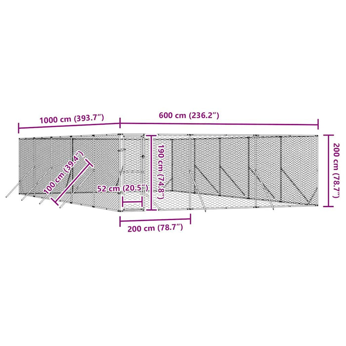 Padoc de exterior pentru câini argintiu 6x10x2m oțel galvanizat - WALTI WALTI