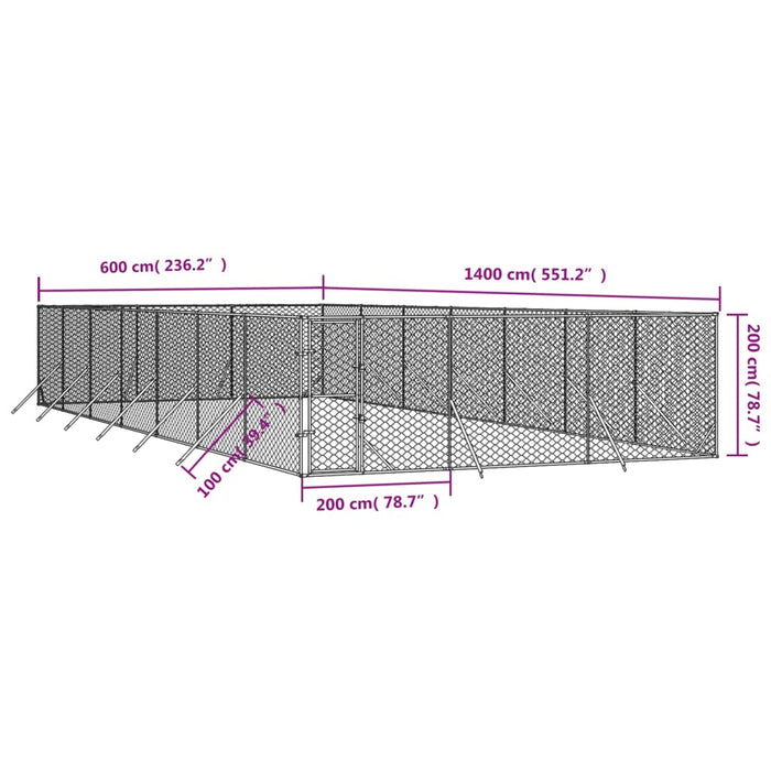 Padoc de exterior pentru câini argintiu 6x14x2m oțel galvanizat - WALTI WALTI