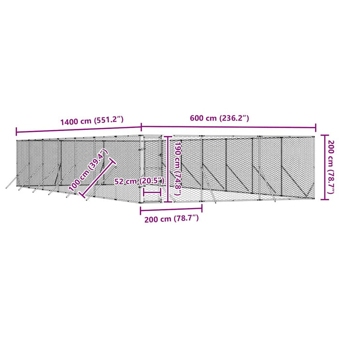 Padoc de exterior pentru câini argintiu 6x14x2m oțel galvanizat - WALTI WALTI