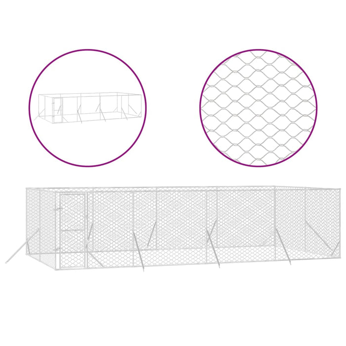 Padoc de exterior pentru câini argintiu 8x4x2 m oțel galvanizat - WALTI WALTI