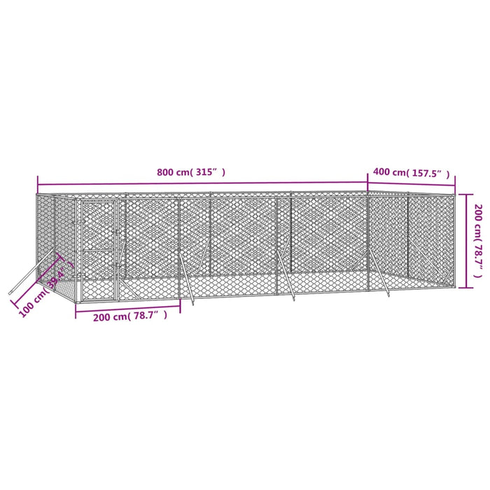Padoc de exterior pentru câini argintiu 8x4x2 m oțel galvanizat - WALTI WALTI