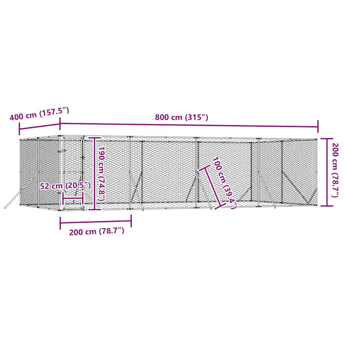 Padoc de exterior pentru câini argintiu 8x4x2 m oțel galvanizat - WALTI WALTI