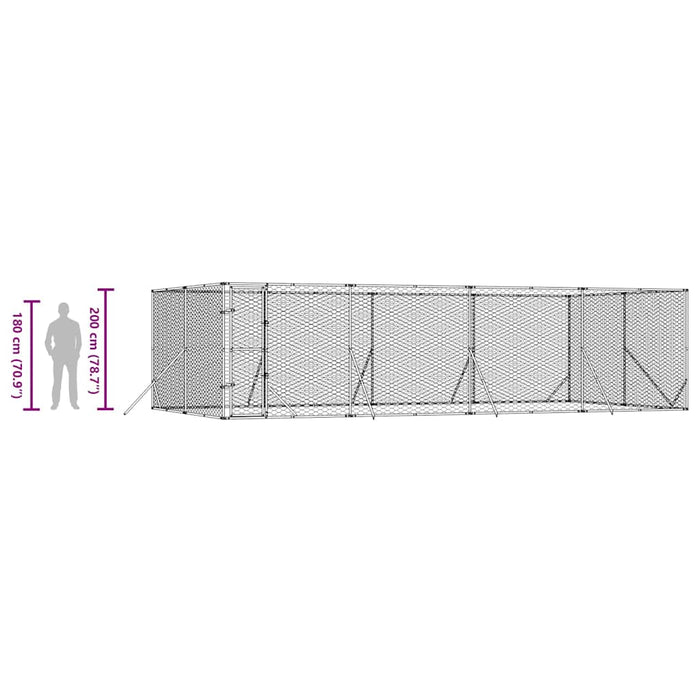 Padoc de exterior pentru câini argintiu 8x4x2 m oțel galvanizat - WALTI WALTI