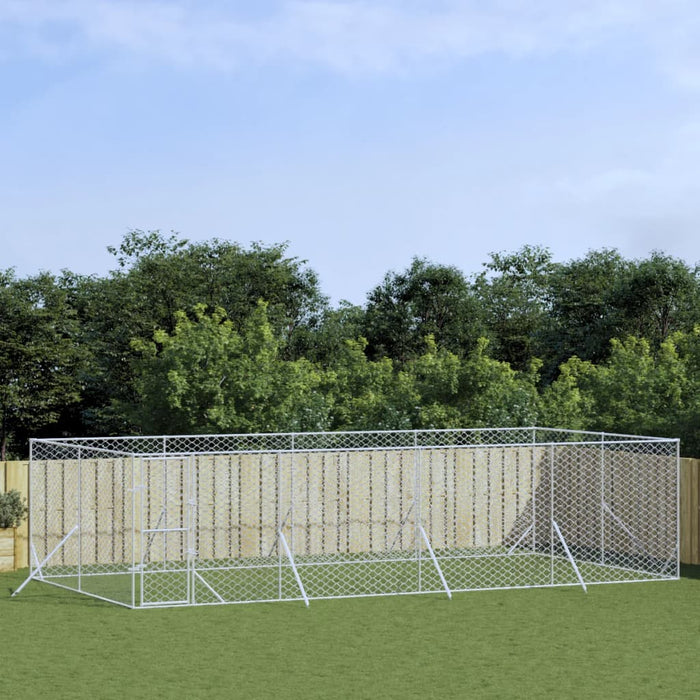 Padoc de exterior pentru câini argintiu 8x4x2 m oțel galvanizat - WALTI WALTI