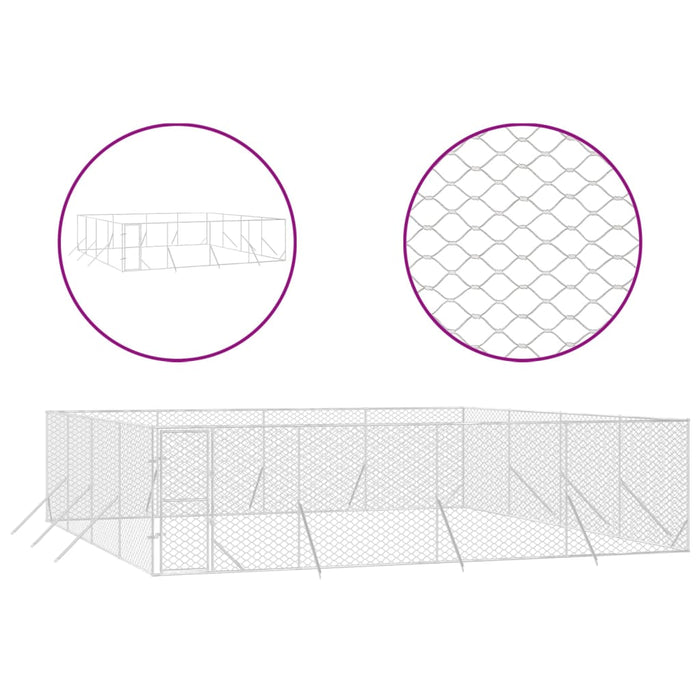 Padoc de exterior pentru câini argintiu 8x8x2 m oțel galvanizat - WALTI WALTI