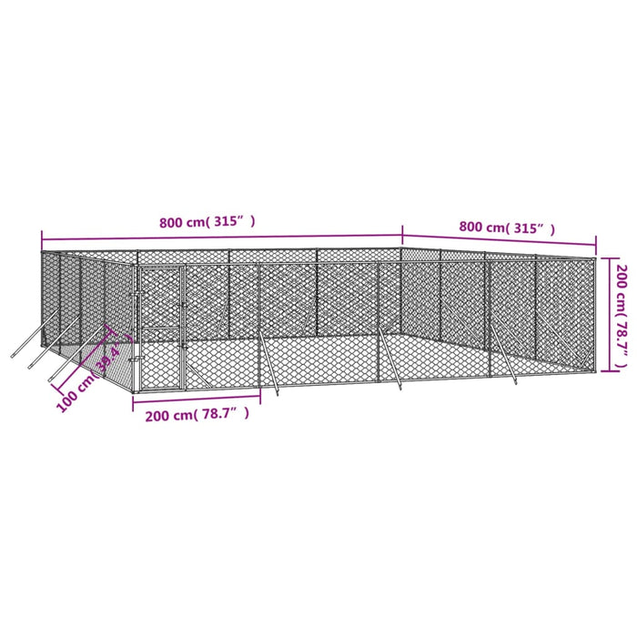 Padoc de exterior pentru câini argintiu 8x8x2 m oțel galvanizat - WALTI WALTI