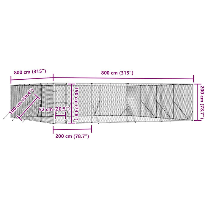 Padoc de exterior pentru câini argintiu 8x8x2 m oțel galvanizat - WALTI WALTI
