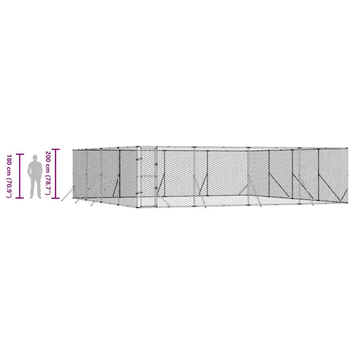 Padoc de exterior pentru câini argintiu 8x8x2 m oțel galvanizat - WALTI WALTI