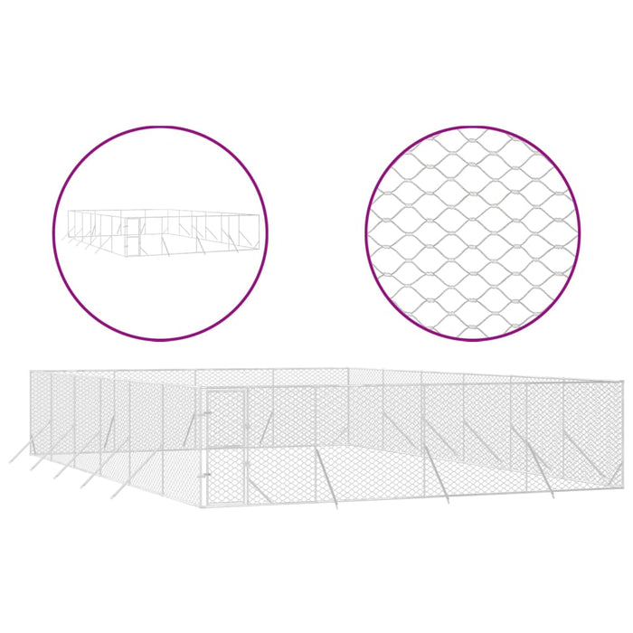Padoc de exterior pentru câini argintiu 8x12x2m oțel galvanizat - WALTI WALTI