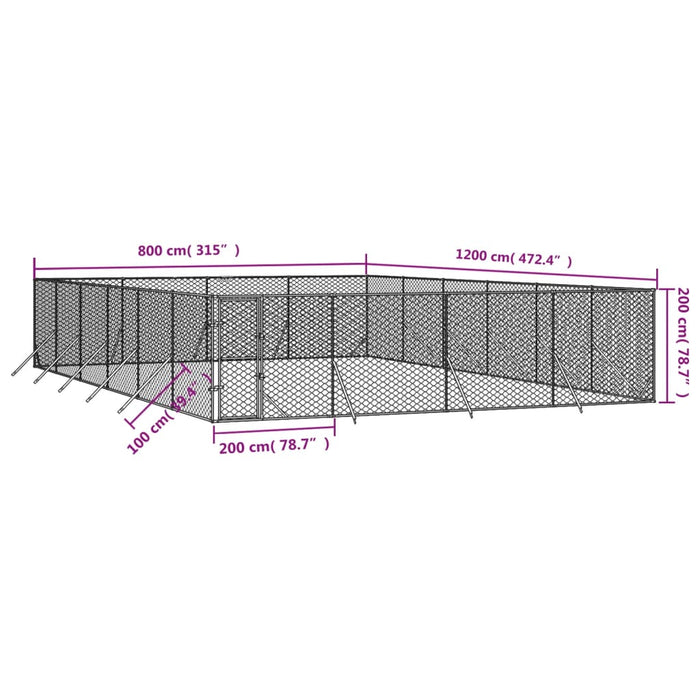 Padoc de exterior pentru câini argintiu 8x12x2m oțel galvanizat - WALTI WALTI