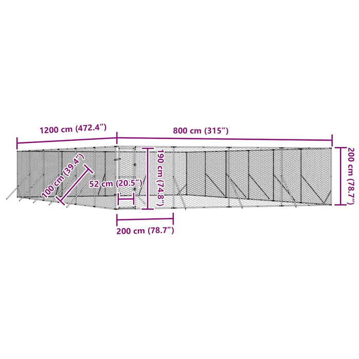 Padoc de exterior pentru câini argintiu 8x12x2m oțel galvanizat - WALTI WALTI