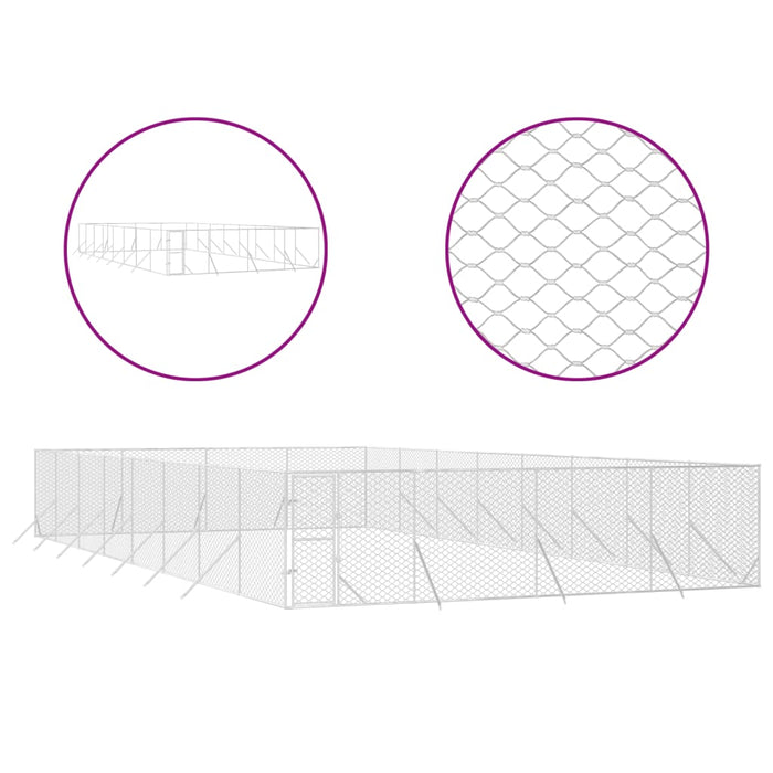 Padoc de exterior pentru câini argintiu 8x16x2m oțel galvanizat - WALTI WALTI