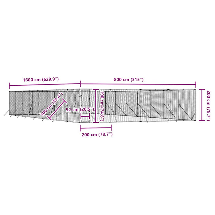 Padoc de exterior pentru câini argintiu 8x16x2m oțel galvanizat - WALTI WALTI