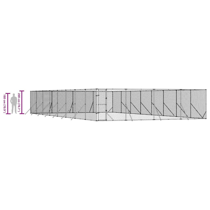 Padoc de exterior pentru câini argintiu 8x16x2m oțel galvanizat - WALTI WALTI