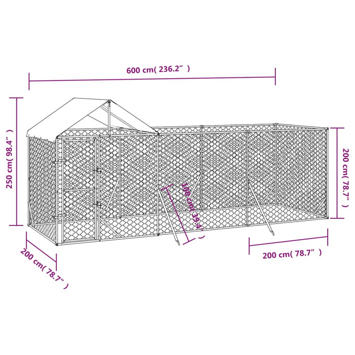 Padoc de exterior cu acoperiș argintiu 6x2x2,5m oțel galvanizat - WALTI WALTI