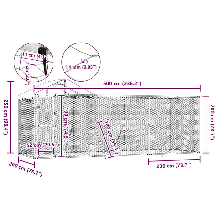 Padoc de exterior cu acoperiș argintiu 6x2x2,5m oțel galvanizat - WALTI WALTI