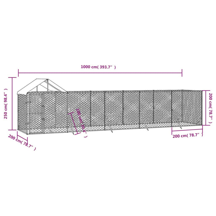 Padoc exterior cu acoperiș argintiu 10x2x2,5 m oțel galvanizat - WALTI WALTI