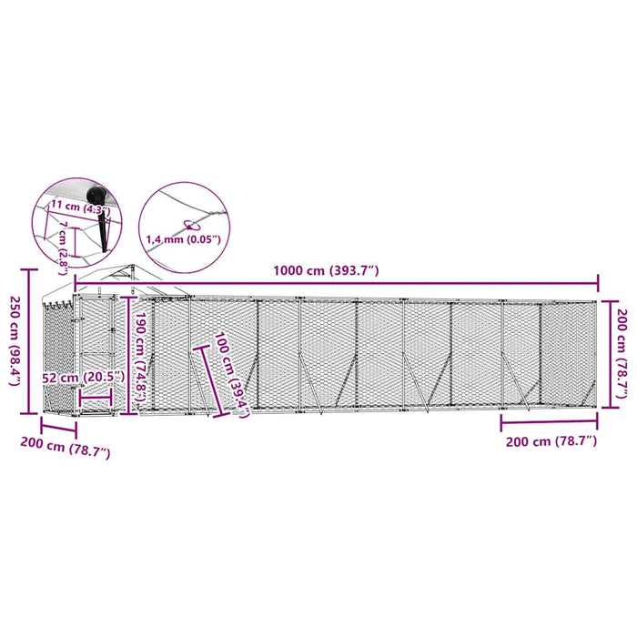 Padoc exterior cu acoperiș argintiu 10x2x2,5 m oțel galvanizat - WALTI WALTI