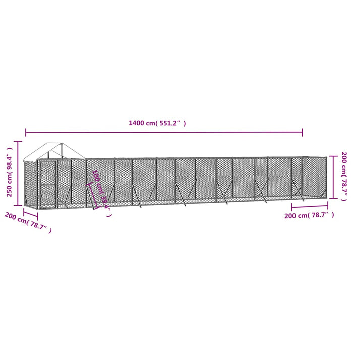 Padoc exterior cu acoperiș argintiu 14x2x2,5 m oțel galvanizat - WALTI WALTI