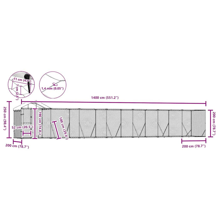 Padoc exterior cu acoperiș argintiu 14x2x2,5 m oțel galvanizat - WALTI WALTI