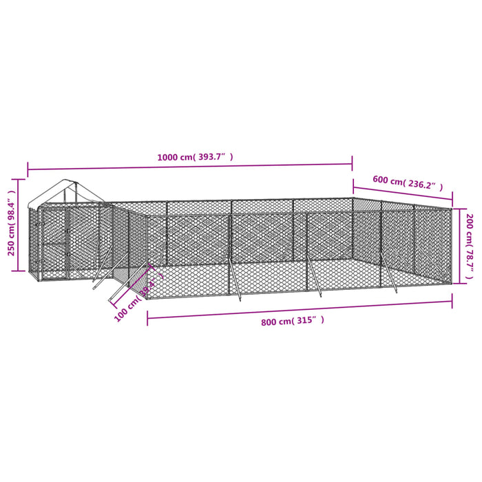 Padoc exterior cu acoperiș argintiu 10x6x2,5 m oțel galvanizat - WALTI WALTI