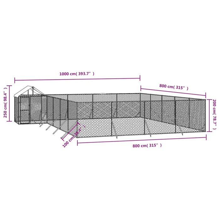 Padoc exterior cu acoperiș argintiu 10x8x2,5 m oțel galvanizat - WALTI WALTI