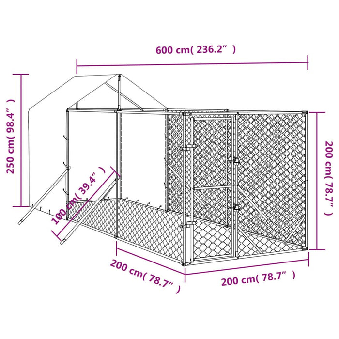 Padoc de exterior cu acoperiș argintiu 2x6x2,5m oțel galvanizat - WALTI WALTI