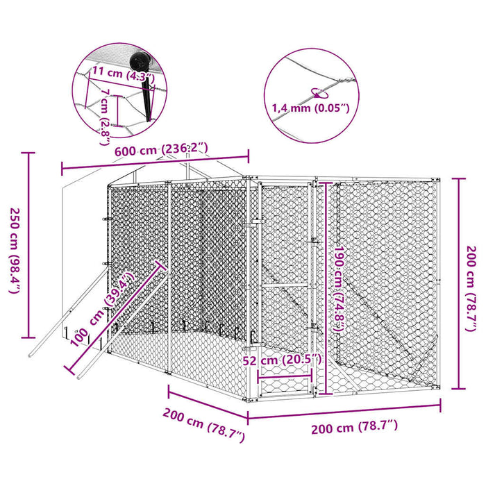 Padoc de exterior cu acoperiș argintiu 2x6x2,5m oțel galvanizat - WALTI WALTI