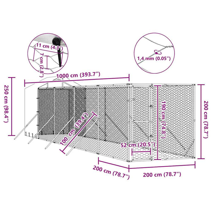 Padoc exterior cu acoperiș argintiu 2x10x2,5 m oțel galvanizat - WALTI WALTI