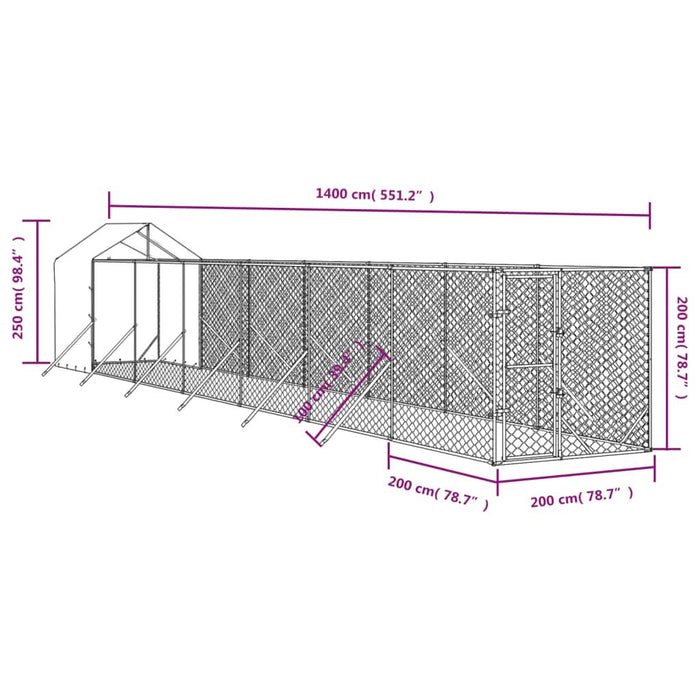 Padoc exterior cu acoperiș argintiu 2x14x2,5 m oțel galvanizat - WALTI WALTI