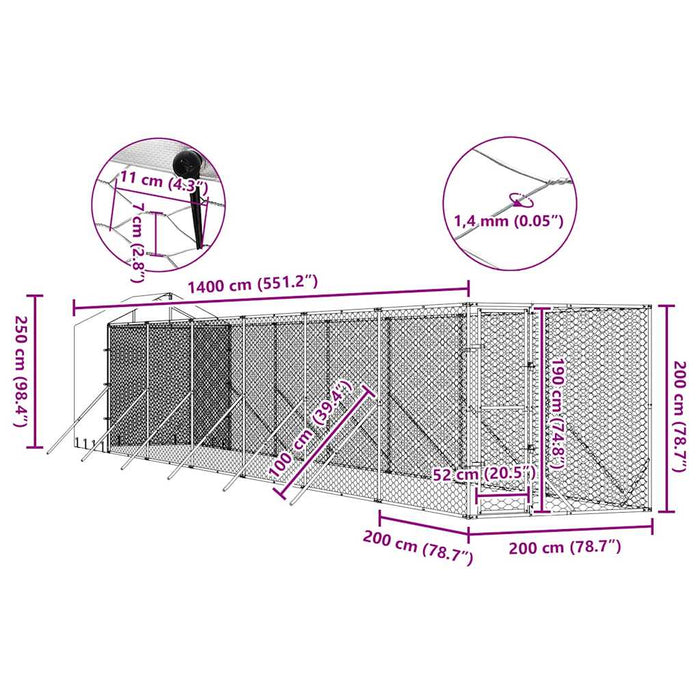 Padoc exterior cu acoperiș argintiu 2x14x2,5 m oțel galvanizat - WALTI WALTI