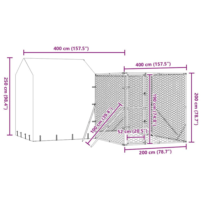Padoc exterior cu acoperiș argintiu 4x4x2,5 m oțel galvanizat - WALTI WALTI