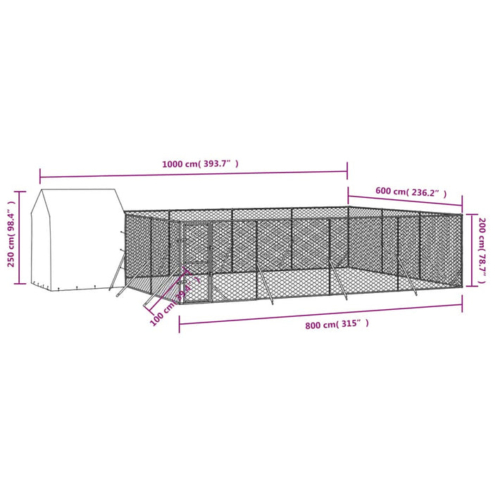 Padoc exterior cu acoperiș argintiu 10x6x2,5 m oțel galvanizat - WALTI WALTI