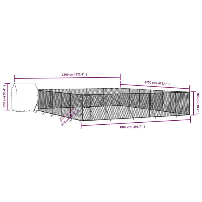 Padoc exterior cu acoperiș argintiu 12x12x2,5 m oțel galvanizat - WALTI WALTI