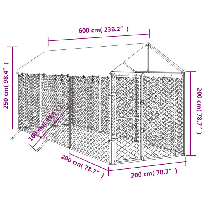 Padoc de exterior cu acoperiș argintiu 2x6x2,5m oțel galvanizat - WALTI WALTI