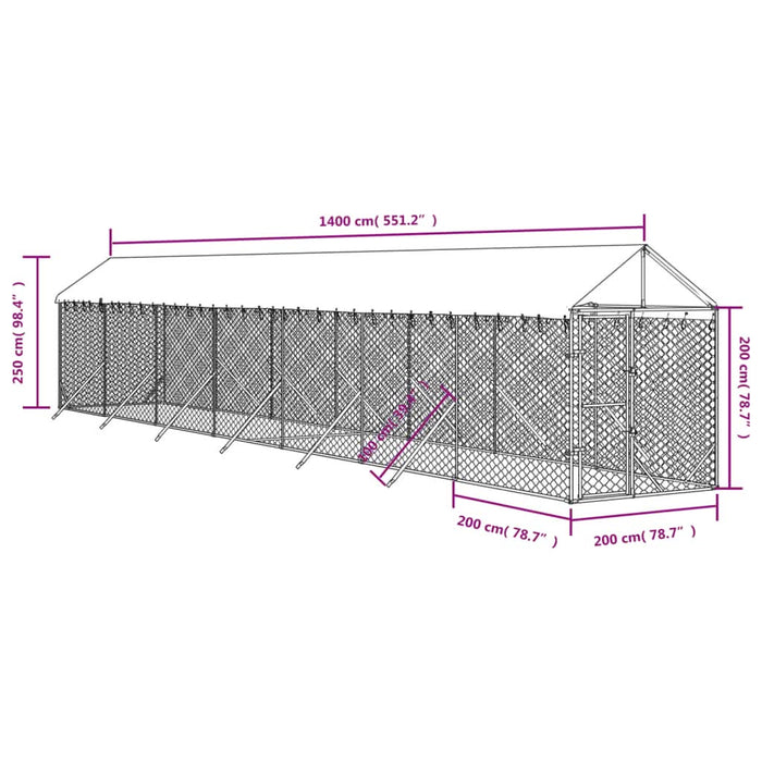Padoc exterior cu acoperiș argintiu 2x14x2,5 m oțel galvanizat - WALTI WALTI