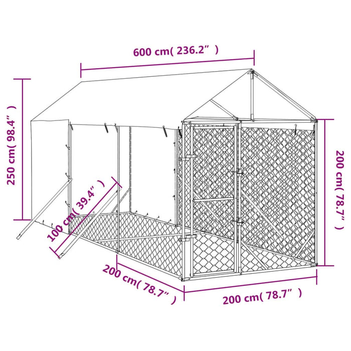 Padoc de exterior cu acoperiș argintiu 2x6x2,5m oțel galvanizat - WALTI WALTI