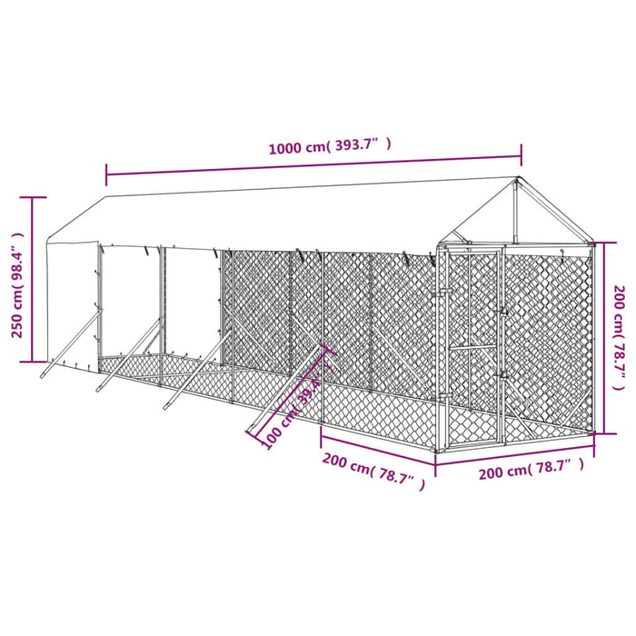 Padoc exterior cu acoperiș argintiu 2x10x2,5 m oțel galvanizat - WALTI WALTI