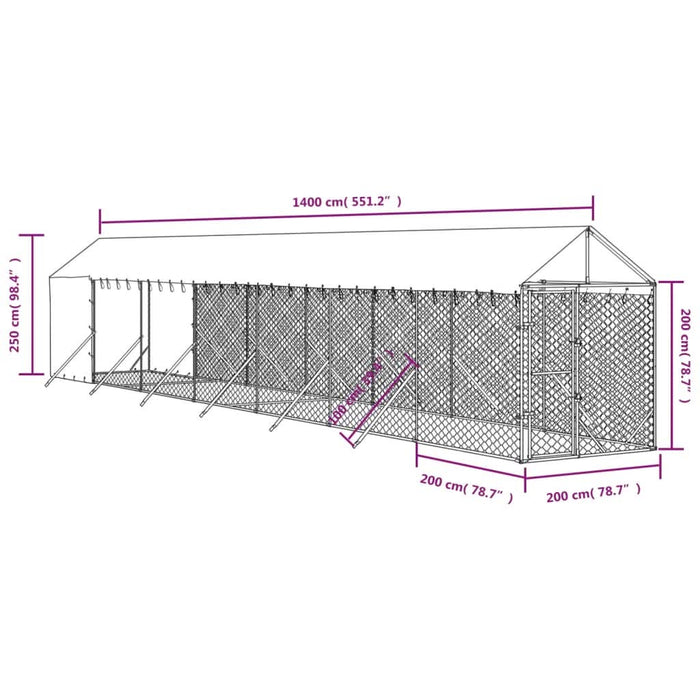 Padoc exterior cu acoperiș argintiu 2x14x2,5 m oțel galvanizat - WALTI WALTI