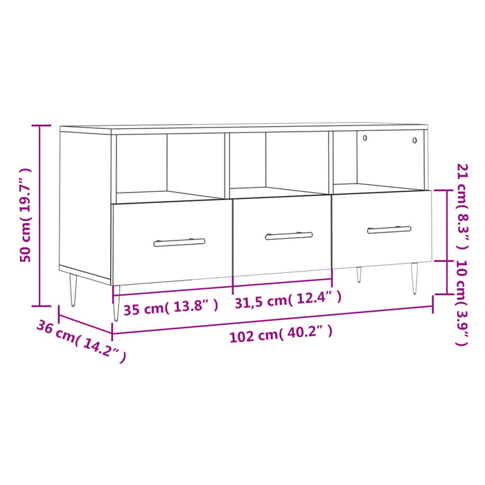Dulap TV stejar maro 102x36x50 cm, lemn prelucrat WALTI