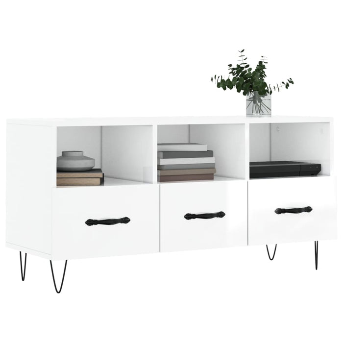 Comodă TV, alb extralucios, 102x36x50 cm, lemn prelucrat WALTI