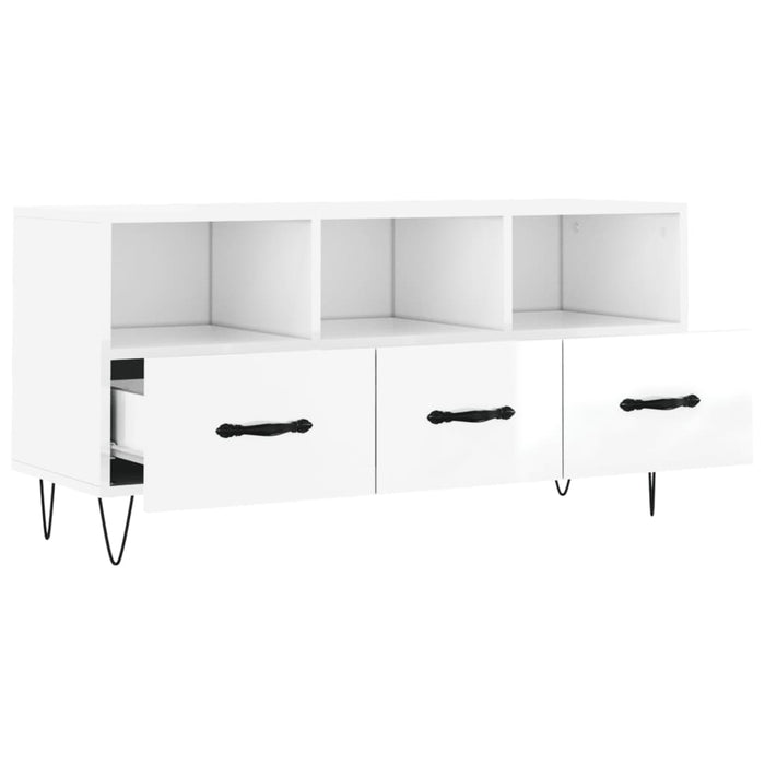 Comodă TV, alb extralucios, 102x36x50 cm, lemn prelucrat WALTI