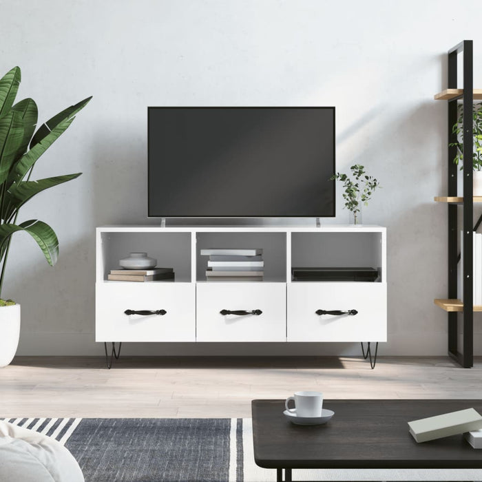 Comodă TV, alb extralucios, 102x36x50 cm, lemn prelucrat WALTI