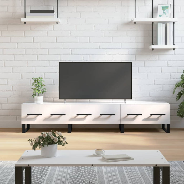 Comodă TV, alb extralucios, 150x36x30 cm, lemn prelucrat WALTI