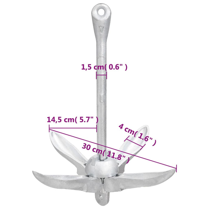 Ancoră pliabilă, argintiu, 1,5 kg, fier maleabil - WALTI WALTI