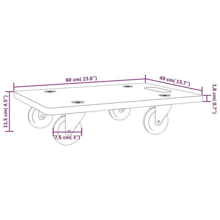 Cărucioare transport 2 buc dreptunghiulare 60x40x11,5 cm 250 kg - WALTI WALTI