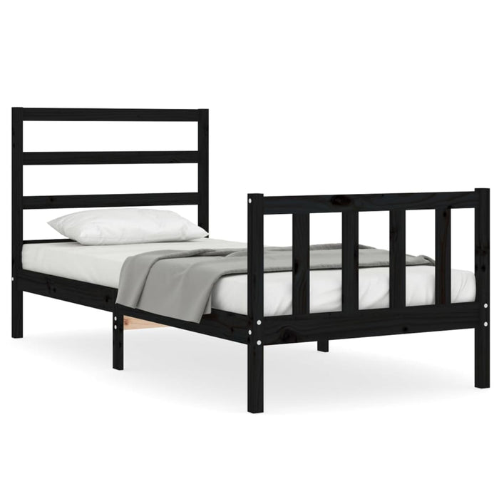 Cadru de pat cu tăblie Small Single, negru, lemn masiv - WALTI WALTI