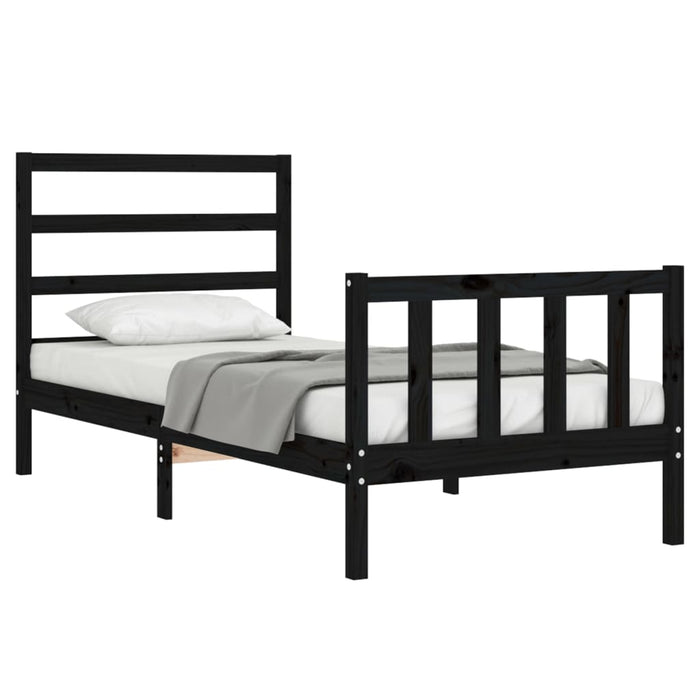 Cadru de pat cu tăblie Small Single, negru, lemn masiv - WALTI WALTI